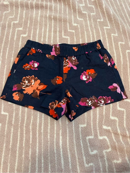 J. Crew Pants - J.Crew Navy Bold Floral Linen-Cotton Blend Elastic Waist Pull-On Shorts